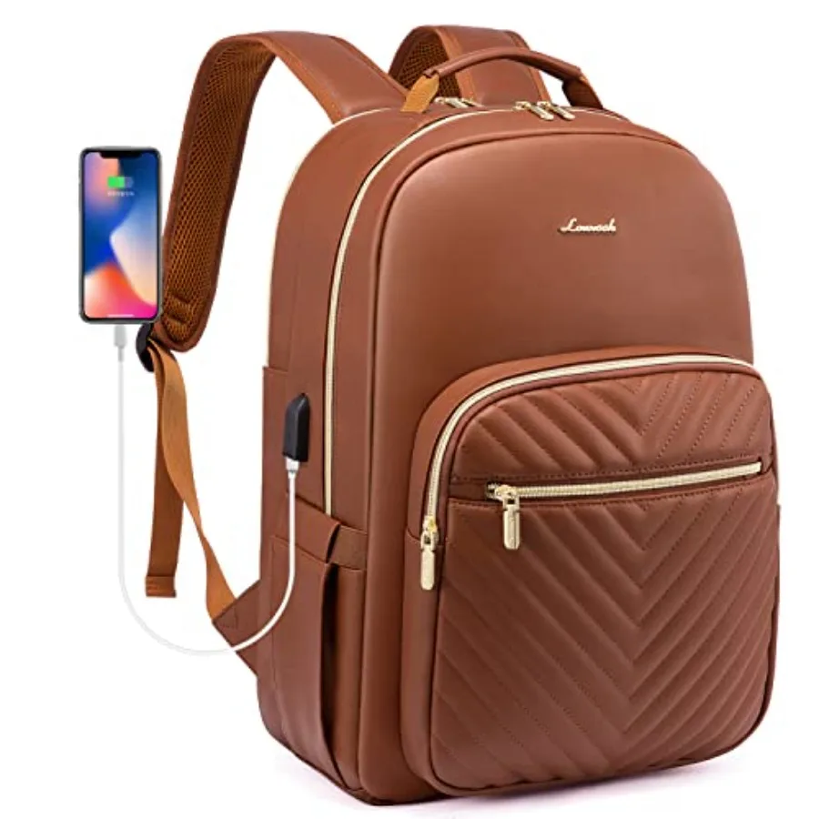 

Laptop Backpack Purse for Women, Large Capacity Travel Computer Work Bag, Faux PU Leather Quilted Casual Nurse Backpack for Wom