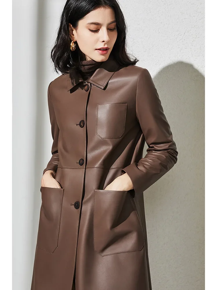 2022 nuovo autunno giacca in vera pelle abbigliamento donna vera pelle di pecora cappotto femminile elegante grande tasca sciolto moda cappotti coreani F