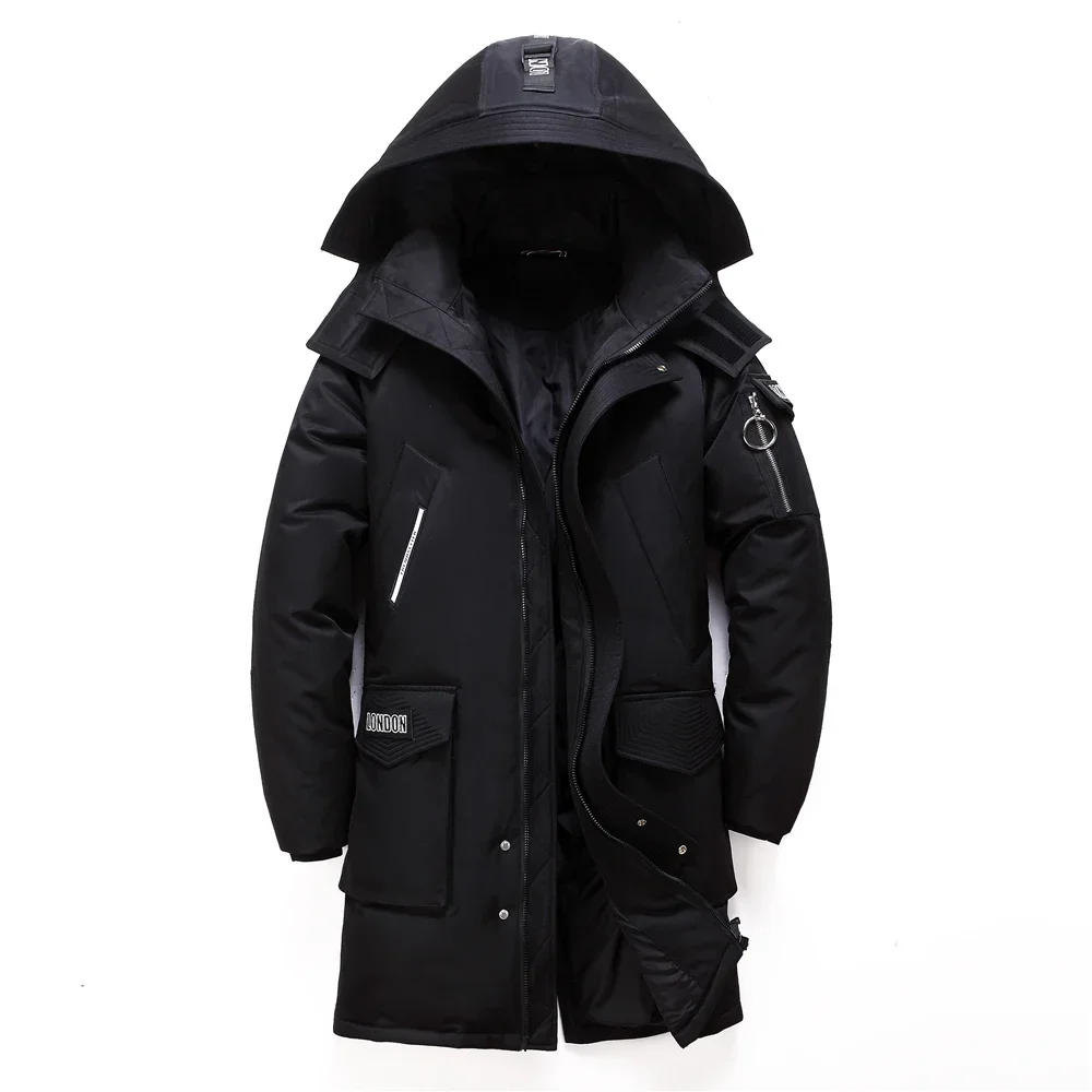 2021 Winter New Men's Long White Duck Down Jacket Fashion Hooded Thick Warm Coat Male Big Red Blue Black Brand Clothes