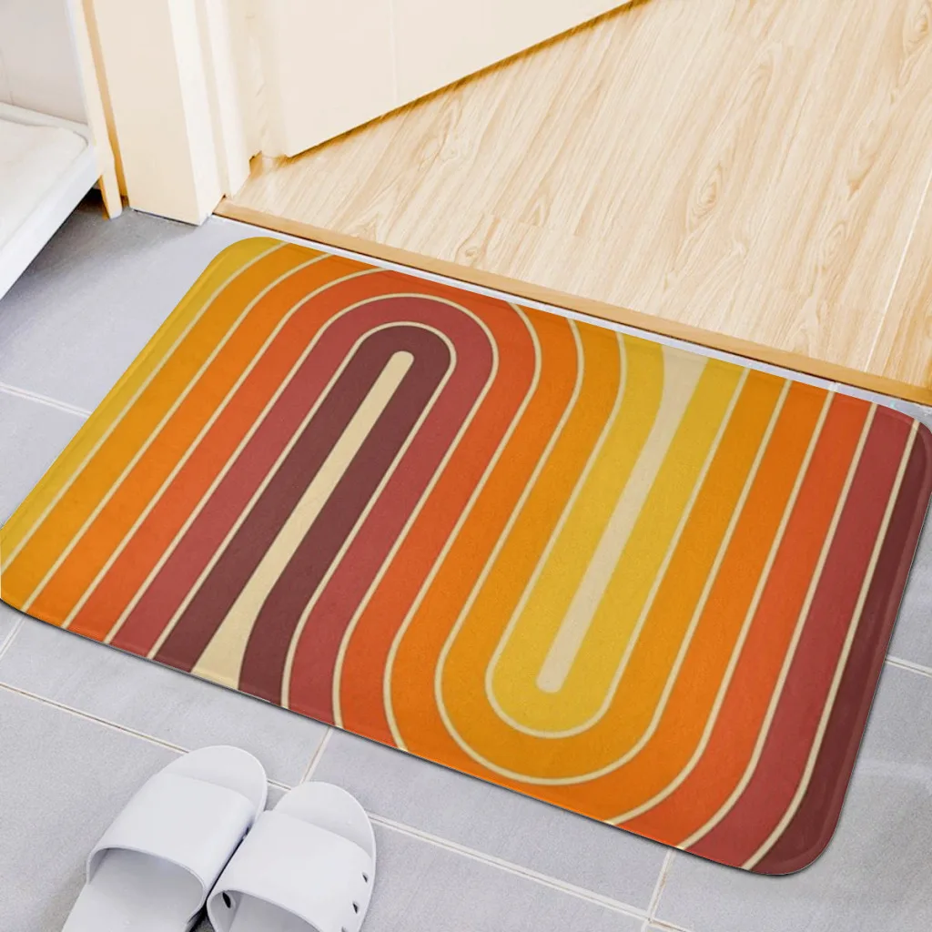 Retro Geometric Double Arch Design 522 A Bath Mat Set Modern Art Textured Pattern Home Carpet Bathroom Decor Floor Rugs Toilet