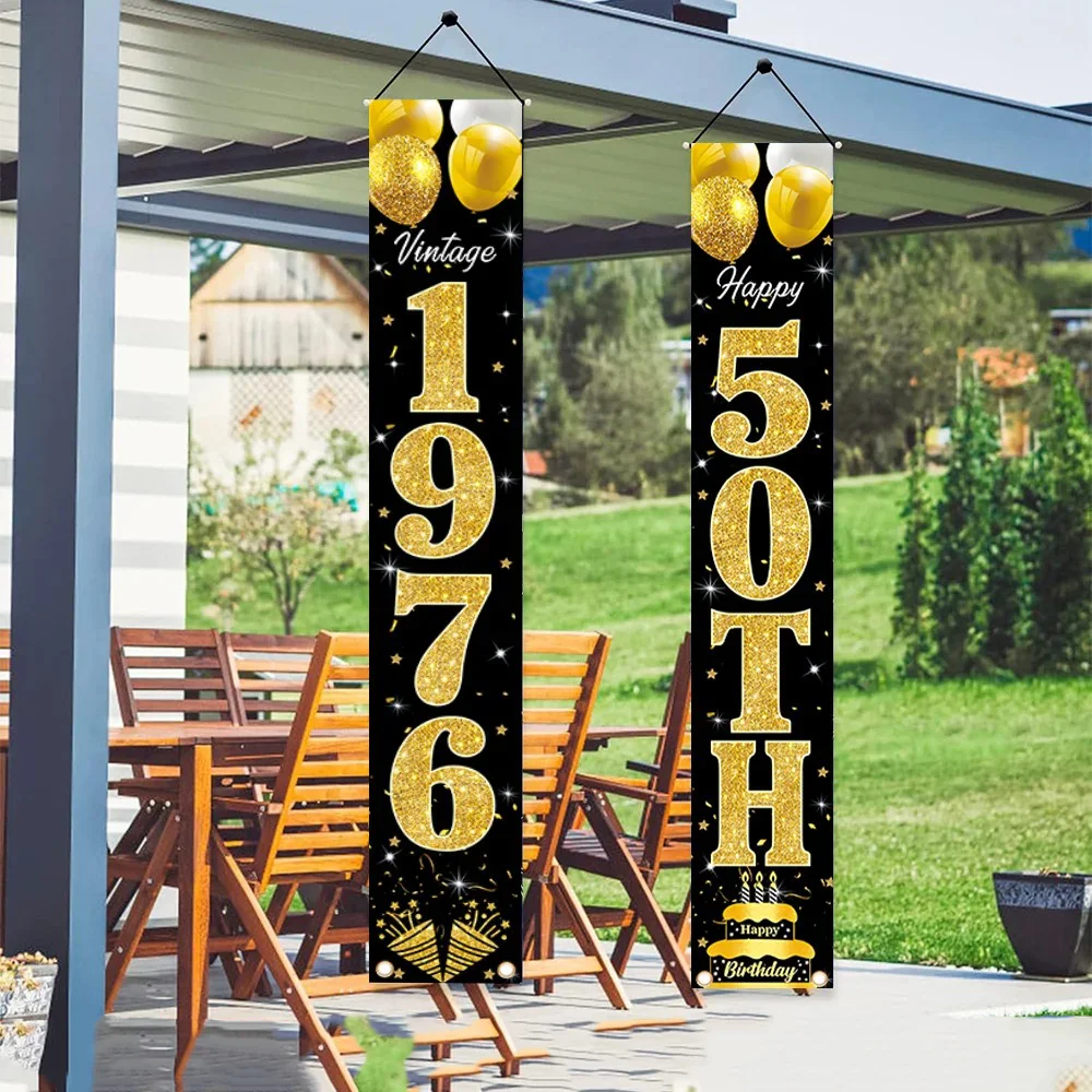 Geburtstagsvorhänge zum 50. Geburtstag für Innen- und Außendekorationen, Schwarz-Gold Jubiläumsfeier Türbanner