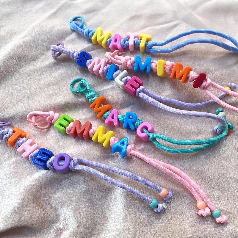 Picture 3: Cute Acrylic Custom Colored Letter Beads Name Braided Rope Keychain Personalized Dopamine Y2K Handmade Backpack Pendant Keyring