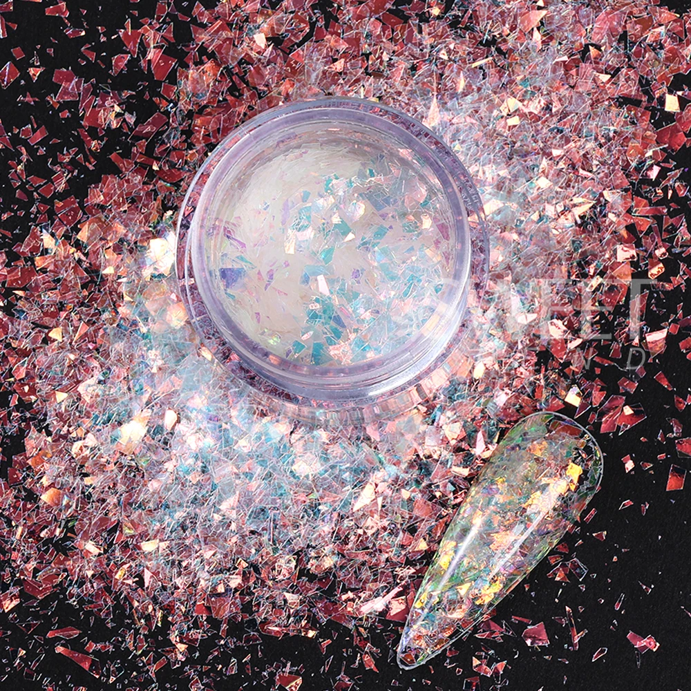 6 botellas de lentejuelas blancas iridiscentes para decoración de uñas, lentejuelas brillantes de sirena, Aurora, rodajas irregulares, escamas, lentejuelas, decoraciones para manicura