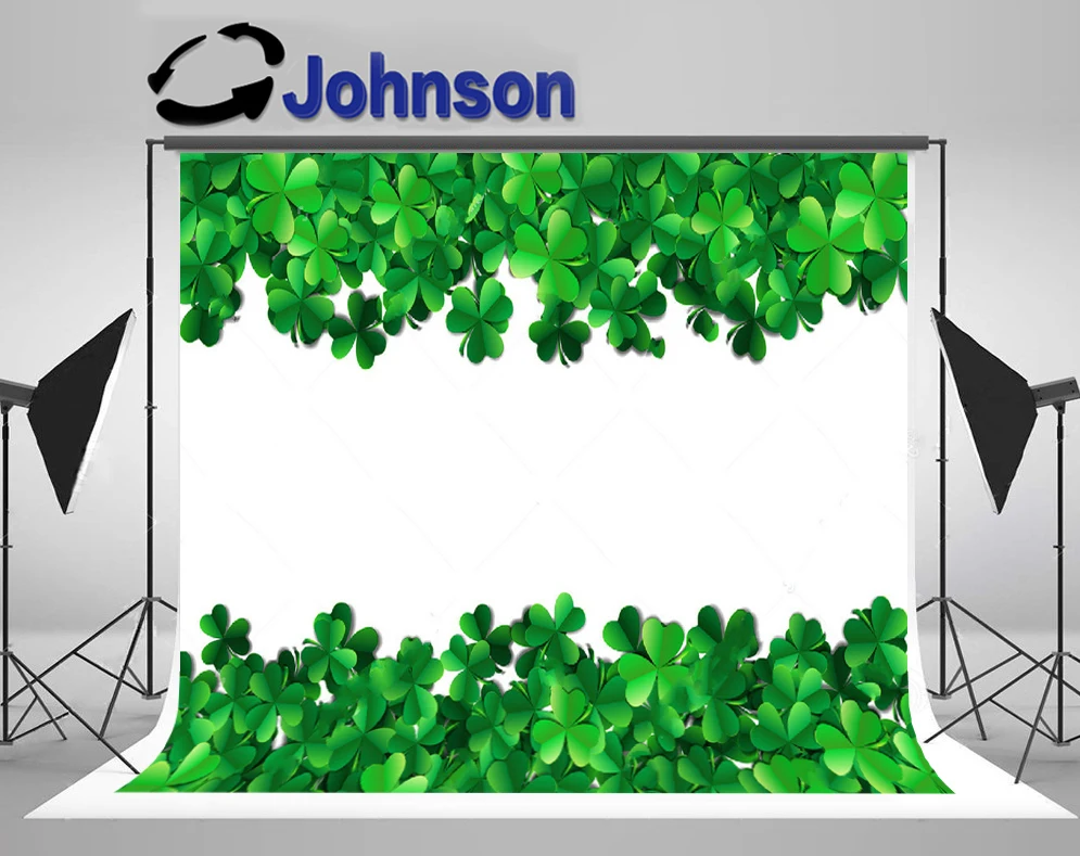 

JOHNSON St Patricks Day Sprayed Clover Leaves Shamrocks background High quality Computer print party backdrops