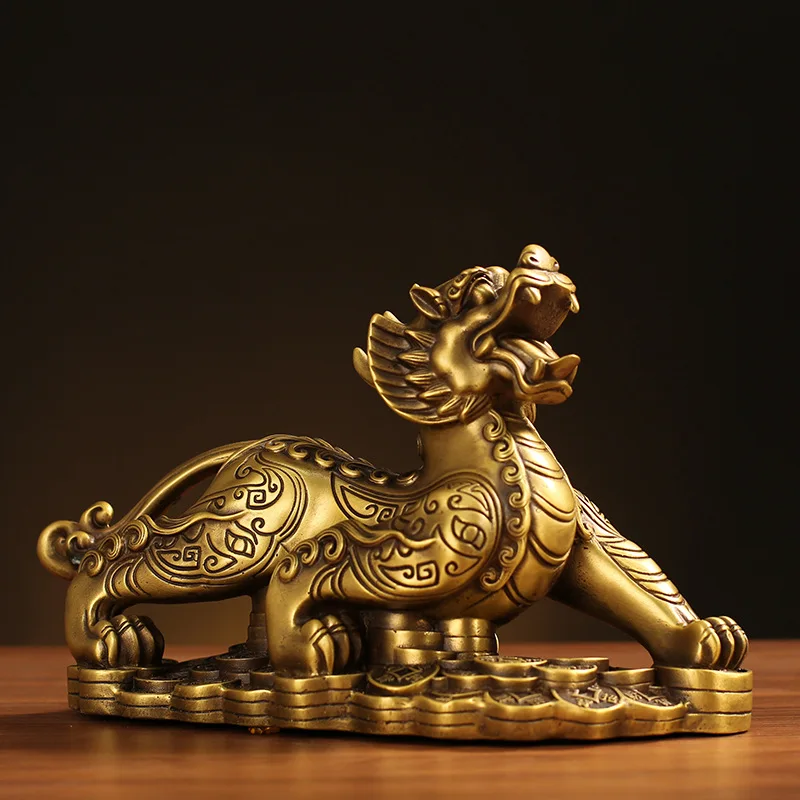 Copper roaring Pi Xiu Statue Fortune Pi Xiu Statue Office Home Decor Gift for Desk Ornament