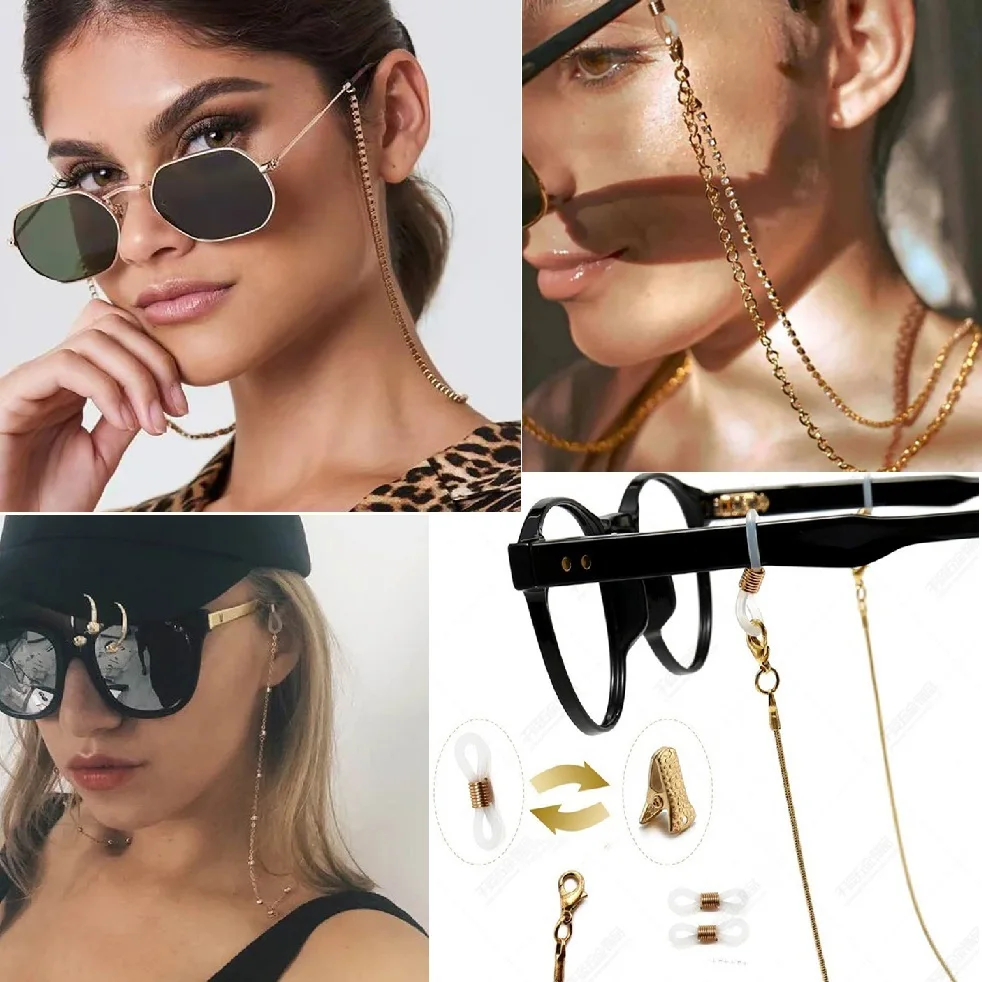 Eyeglass Chain Metal Box Snake Crystal Chain Sunglasses Holder Cord Lanyard Eyewear Retainer for Women