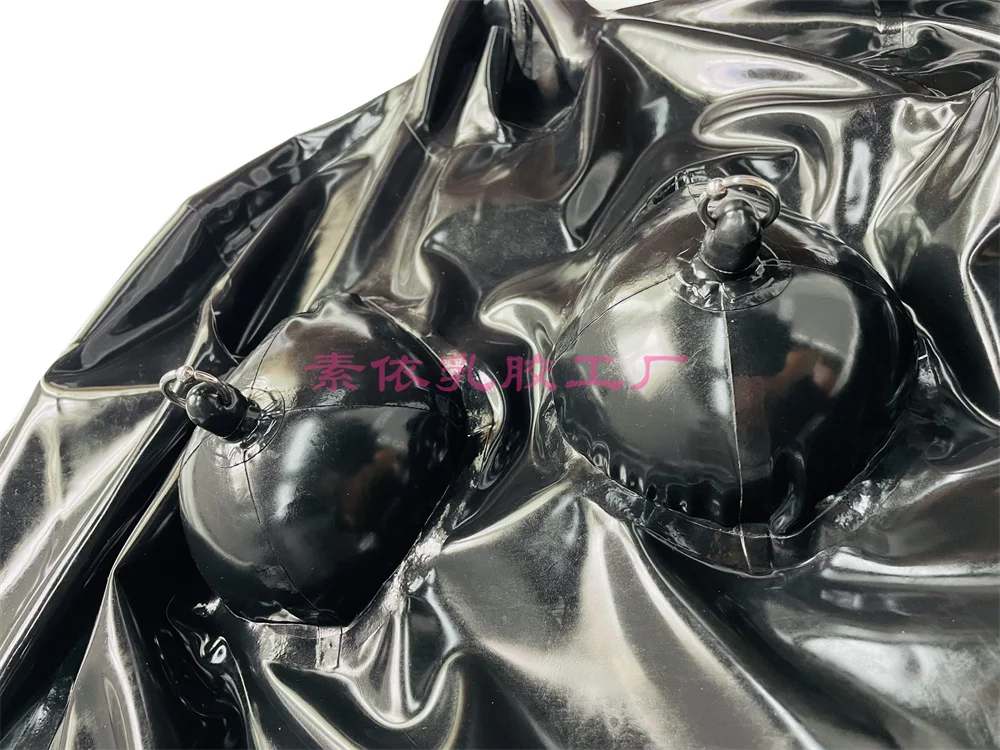 Latex Catsuit Gloves Socks Nipple Ring Fixed C Cup Silicone Breast 3D Crotch