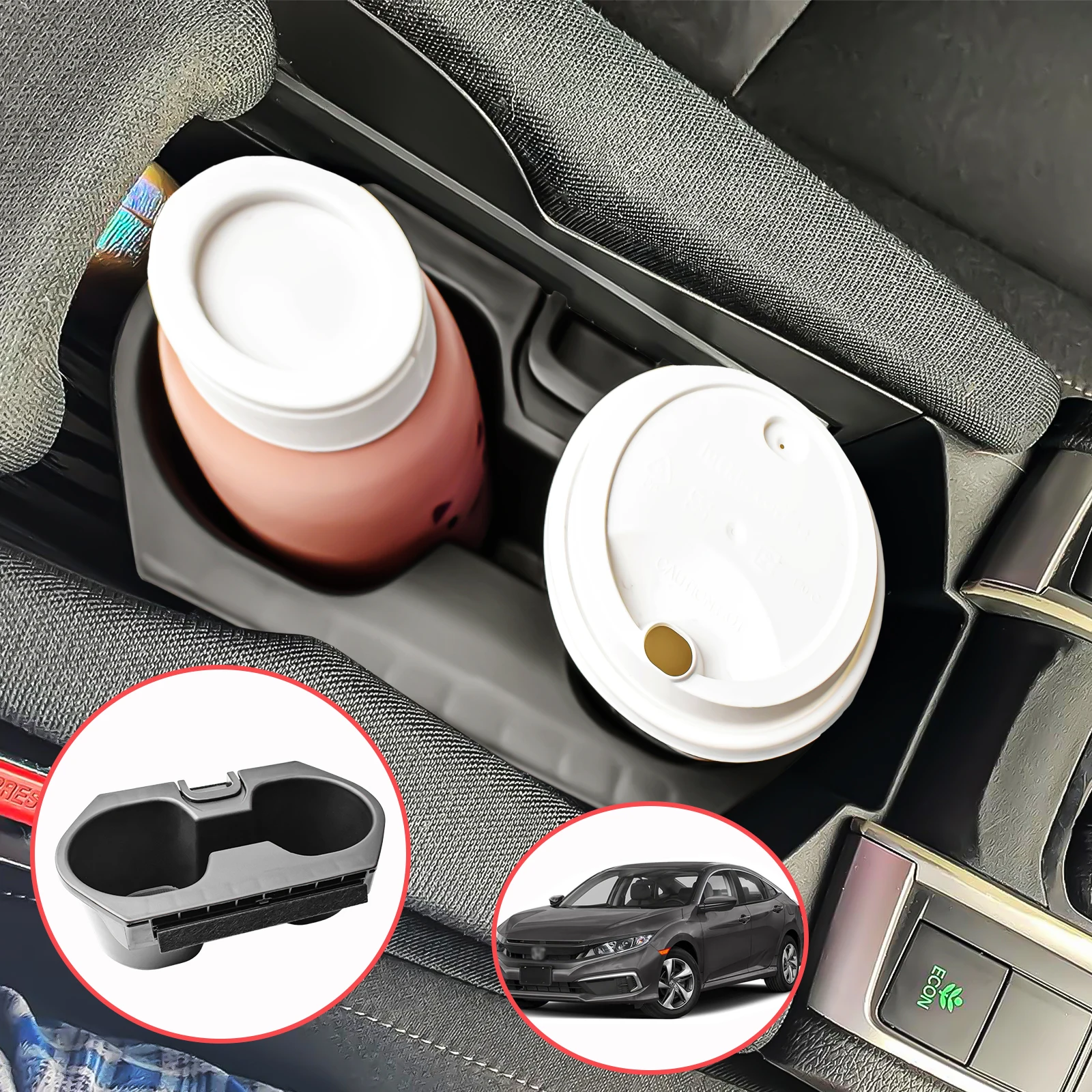 

Center Console Cup Holder Water Drink Holder for Honda Civic 2016 2017 2018 2019 2020 2021 Center Console Storage ABS Organizer