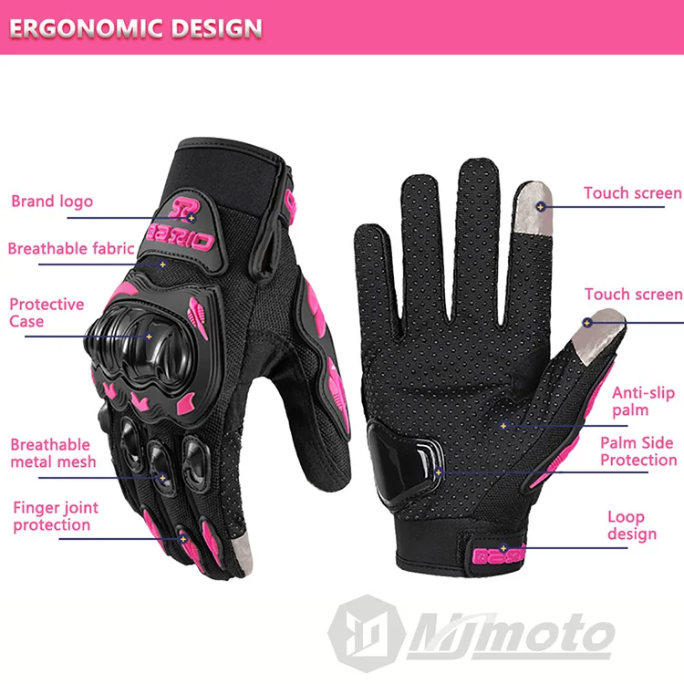 Dame Rosa Schwarz Motorrad Handschuhe Frauen Sommer Mesh Atmungsaktive Motocross Motorrad Moto Racing Handschuhe Touchscreen Handschuhe Männer – Detail 7