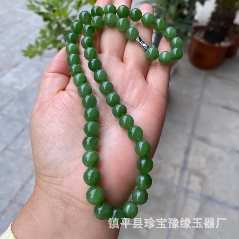 

Natural Hetian and Jasper Necklace, Yang Green Jade Round Bead, Mom , Women's Collarbone Chain, Bracelet