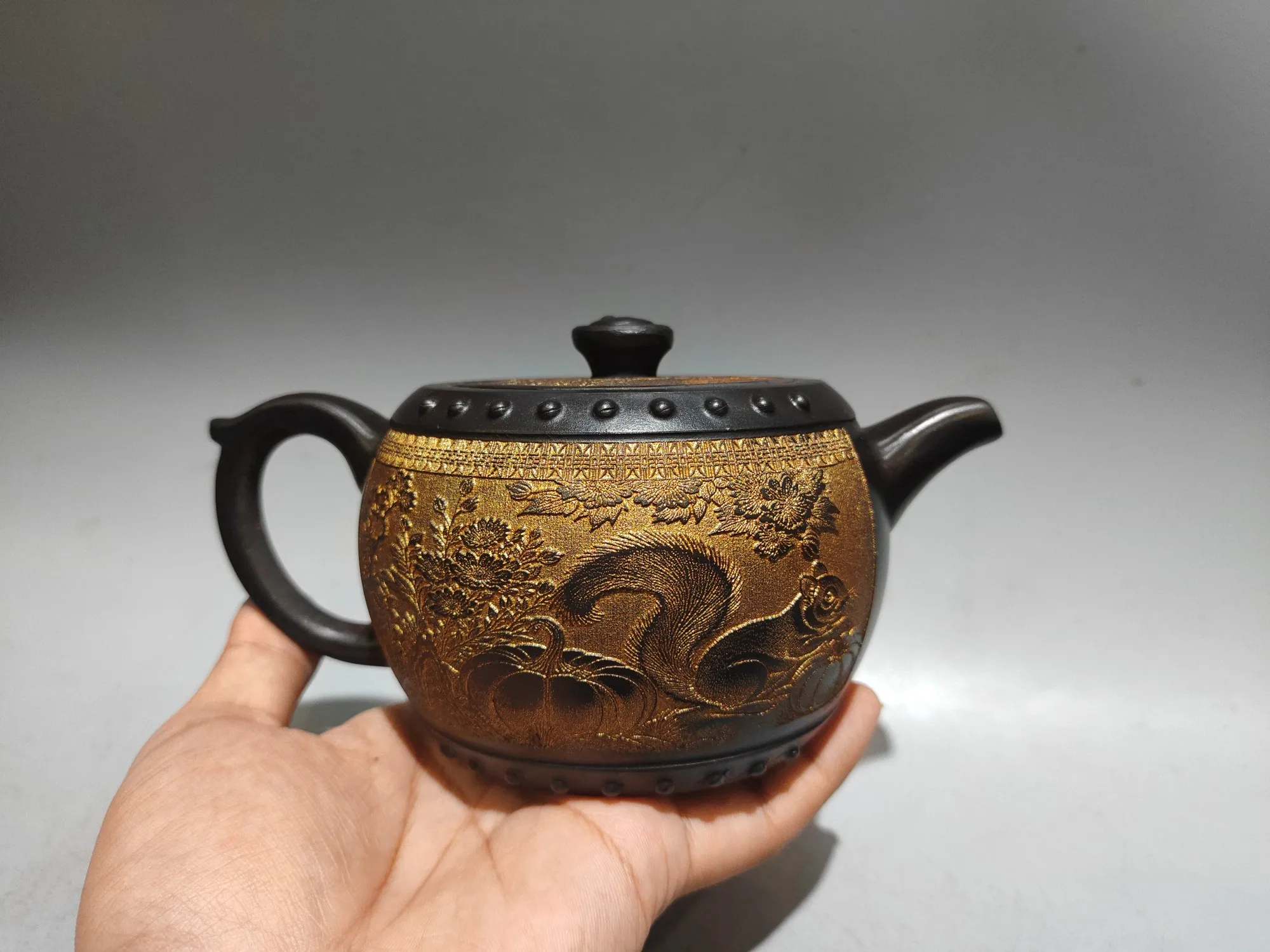 Old Chinese Handicraft Enameled YiXing Zisha (red stoneware) Teapot,scenery,#06,with mark, Free shipping