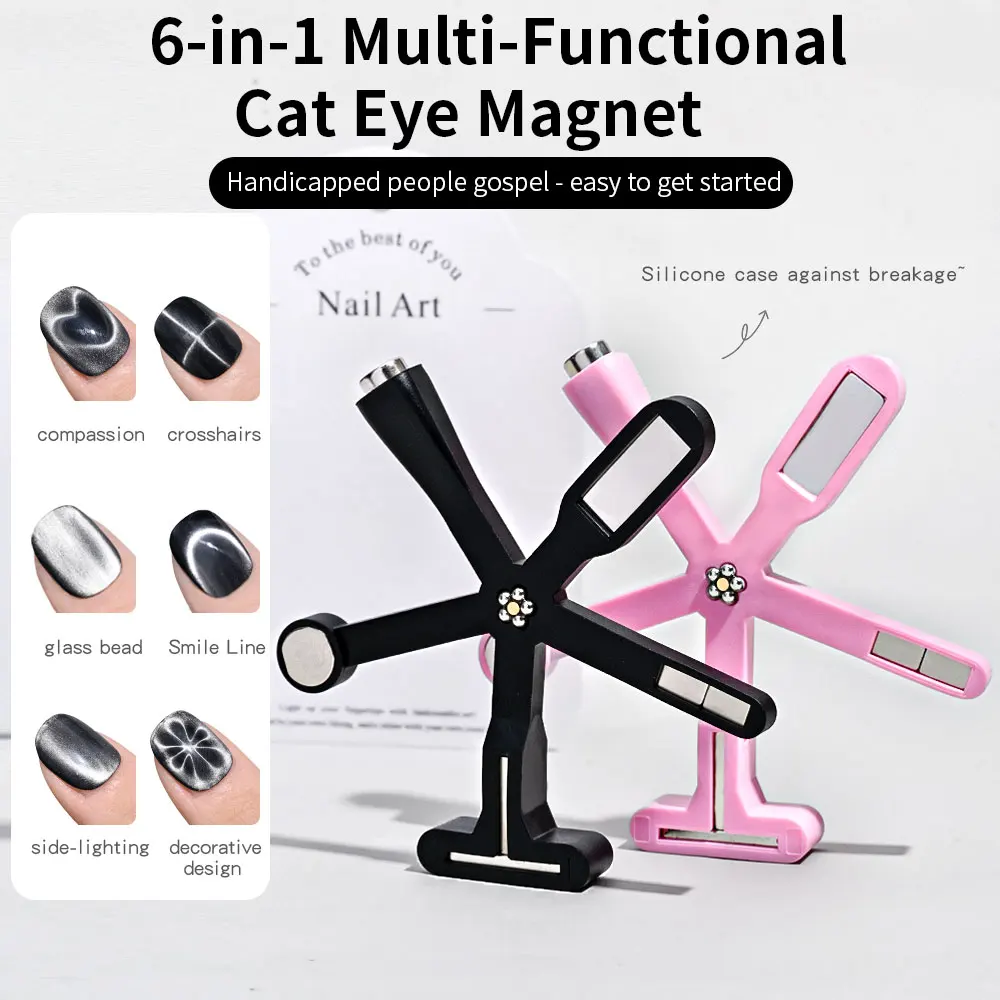 6-in-1 Nagelmagnet-Stift mit Blütenblatt-Design, Multifunktional, Starkes Magnetisches Cat-Eye-Gel-Werkzeug für UV/LED-Gel-Nagelverstärkung