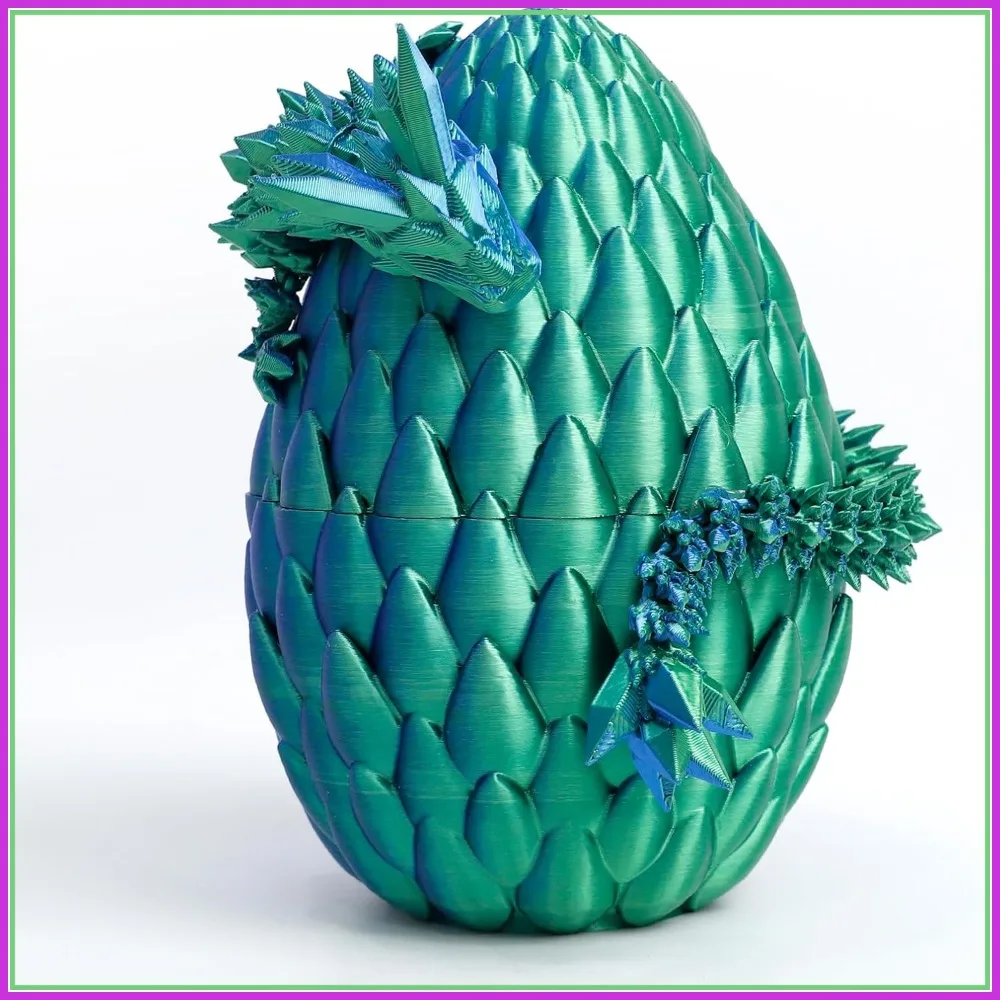 

3D Printed Dragon Egg with 12" Flexible Crystal Dragon Inside, Mythical Desk Toy for Christmas Birthday Easter (Green/Blue)