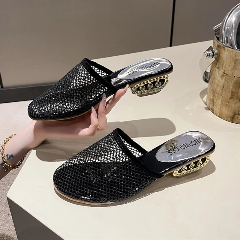 شباشب نسائية كاجوال بكعب متوسط أحذية عصرية شبكية مريحة صنادل نسائية لصيف 2025 جديد Zapatillas De Mujer #3