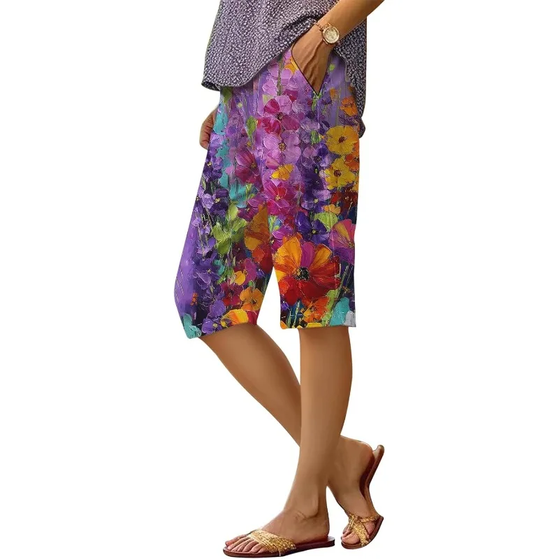 

2025 Casual Print Shorts Women's Casual Shorts Knee-length Novelty Butterfly Floral Pattern