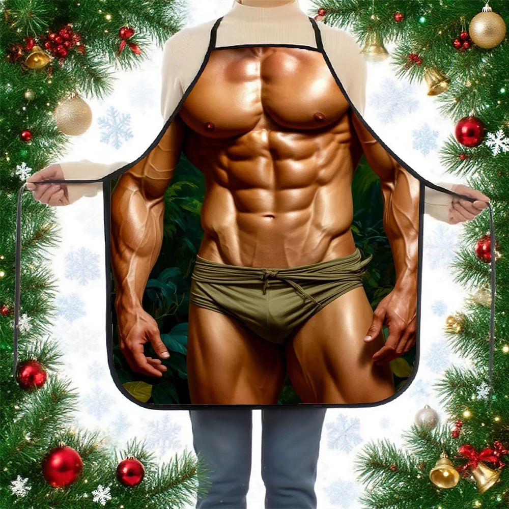 1PC Muscular Figure Jungle Print Kitchen Apron Stylish Fun Cooking Baking Apron for Family Home Cooking Use
