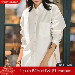 Maden Women's Basics Long-sleeved Shirts Turn-down Collar Loose Blouses White Inner Tops Causal Outerwear Shirts Oversized Style