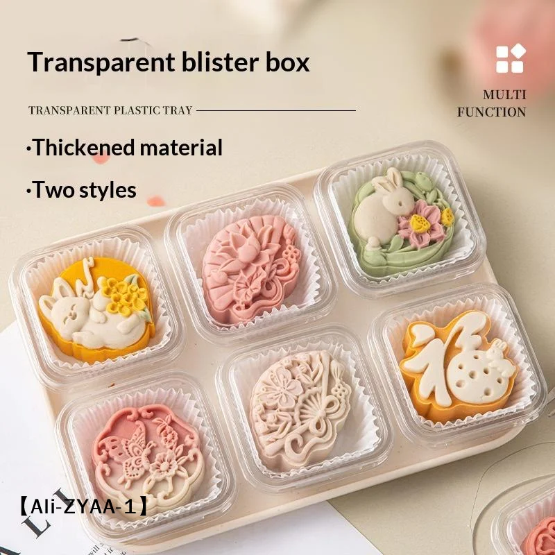 【A】50 Pcs Transparent Plastic Mooncake Tray Thickened Sturdy Material For Mid Autumn Pastry Dessert Packaging