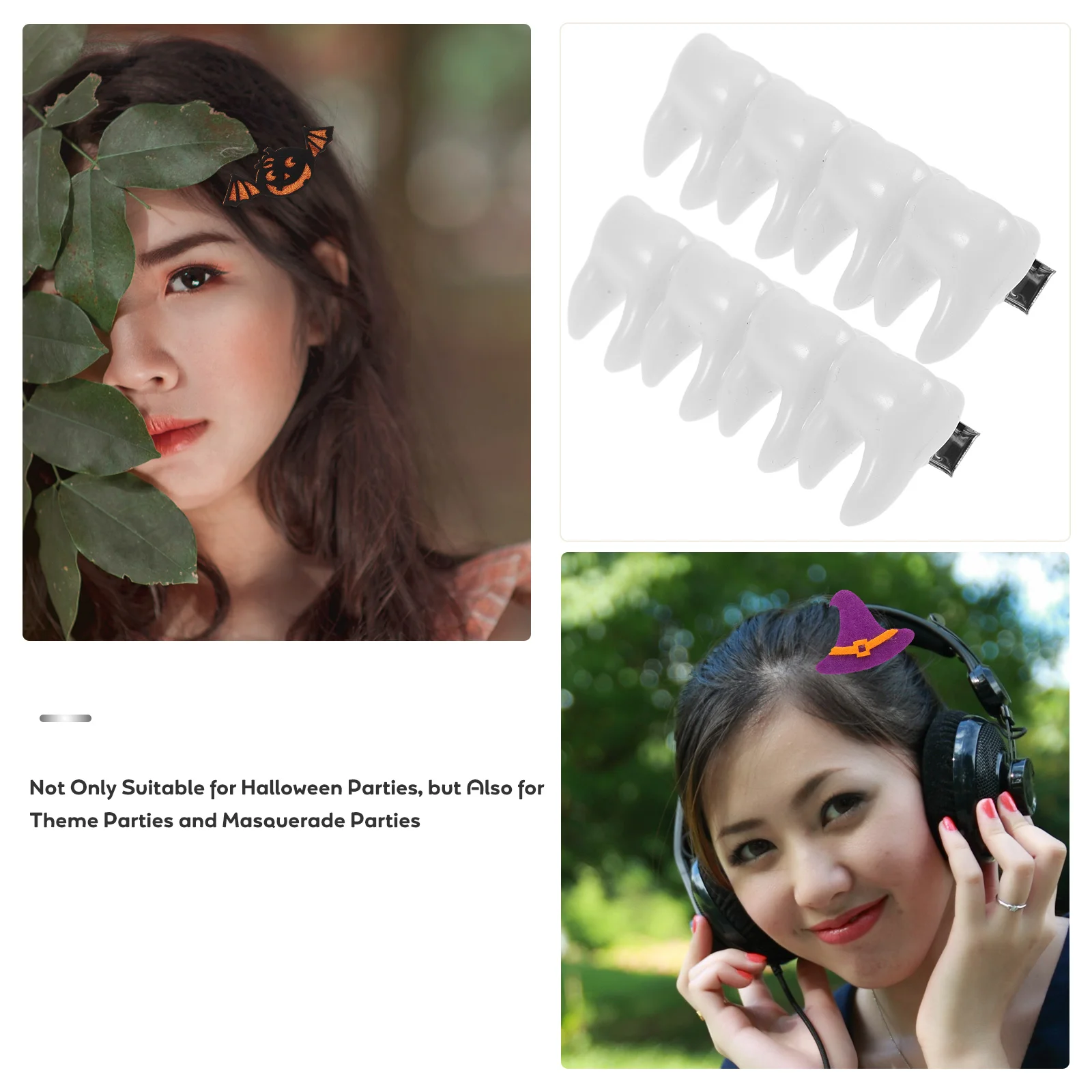 

2Pcs Halloween Hairpin Teeth Headdress DIY Material Set Mini Clips for Cosplay Party Decoration Halloween Tooth Fairy Hair Clip
