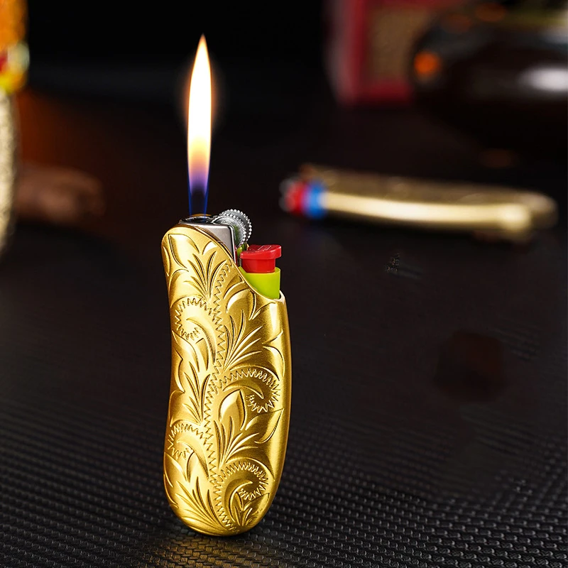 YF910-J5 Banana Gold Armor Metal Lighter Set BIC Bike J5 Machine Set Shell Gas Lighter Wholesale