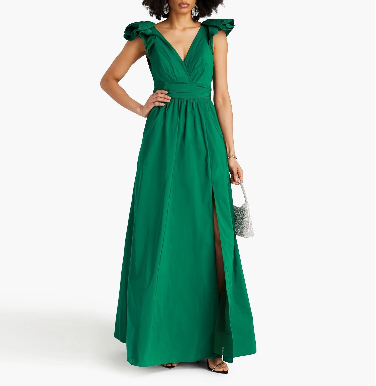 

Welove V Neck Evening Dresses Pleated Ankle Length Taffeta A-Line Formal Occasions Dress New 2024