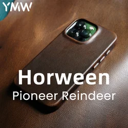 YMW Horween Handmade Genuine Leather Case for iPhone 14 15 Pro Max Luxury Business PULL-UP Oil Wax Cowhide Phone Cover