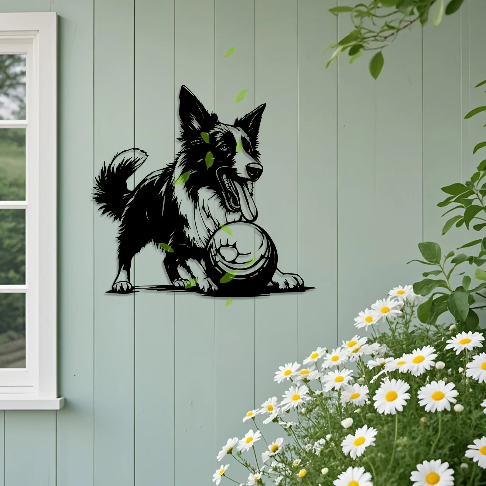1pc Vintage Iron Border Collie with Ball Metal Wall Art - Glossy Finish Playful Dog Decor for Pet Room