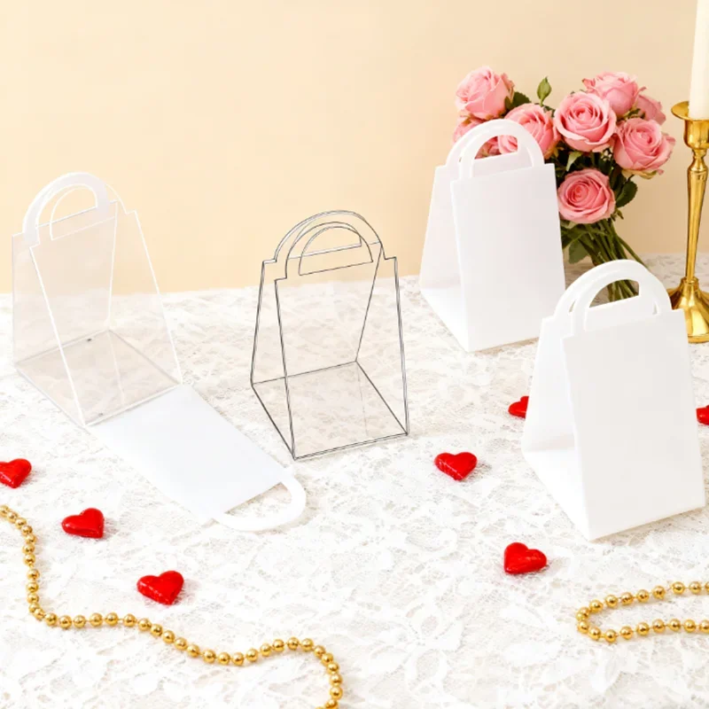 11 Piece Transparent Acrylic Candy Box Bags Wedding Party High-end Table Arrangement Plastic Triangular Handle Basket Gift Box