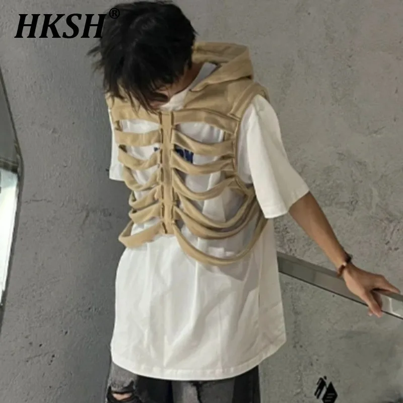 HKSH Skeleton Vest Men\'s Tide Spring New Niche Design Chic Punk Trendy Brand High Street Waistcoat Vintage Coat Fashion HK1203