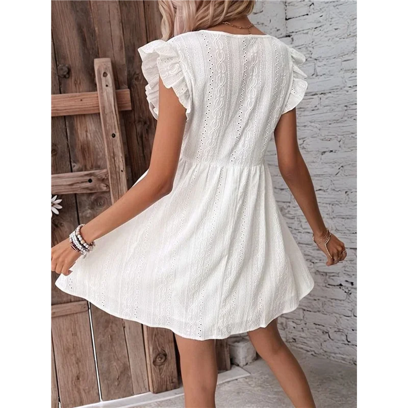 

ASDS-Women's Summer Casual Babydoll Mini Dress Ruffle Sleeveless Deep V Neck High Waist Swing Tunic Dress