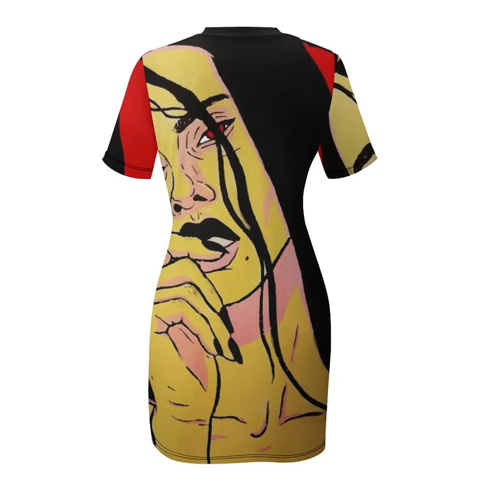 Illustration portrait femme modèle, pop robe à manches courtes robes longues pour femmes vêtements de bal robe d'été robe quotidienne