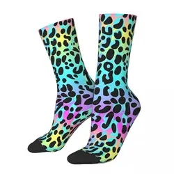 Calcetines con estampado de leopardo de neón para hombre y mujer, calcetín Unisex, estilo callejero, ideal para senderismo, Invierno