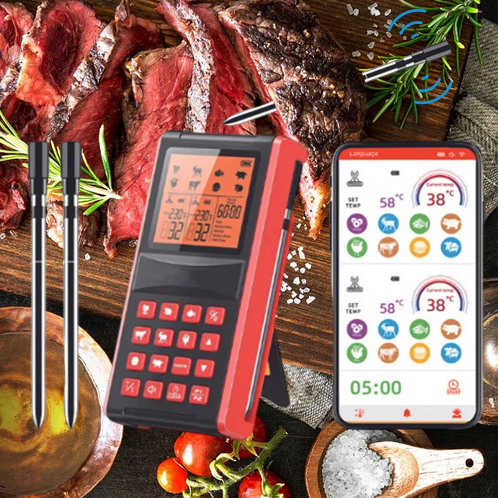 Wireless Oven Thermometer Digital Bluetooth Meat Cooking Thermometer Support APP Real-time Monitoring for Kitchen Baking Grill