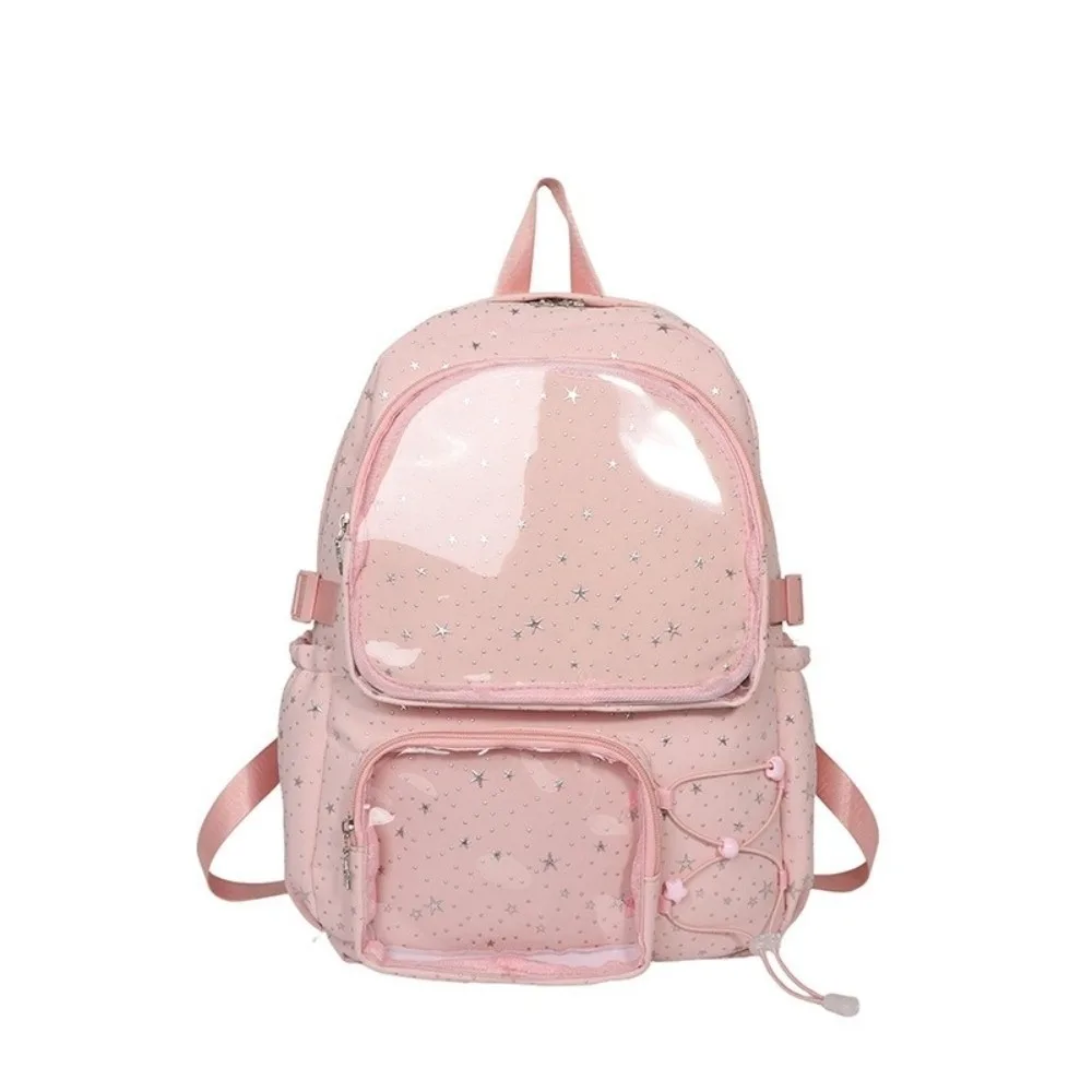 Oxford Cloth Star Backpack Y2k Print Nylon Backpack College Style Large Capacity Transparent Itabag Junior High School Students