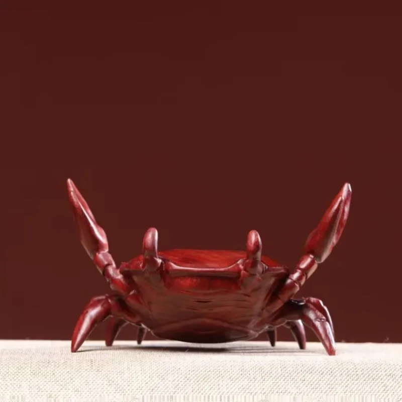 

Hand Carved Red Sandalwood Wooden Crab Figurine Ornament - Auspicious Wealth Prosperity Lucky Animal Home Office Desk Decor Gift