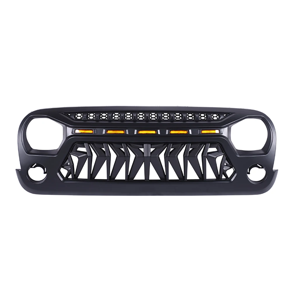 Matte Black Offroad Grille Front Bumper Grille For Jeep Wrangler JK 2007-2017 Car Guard Grid With Yellow Led Running Lights