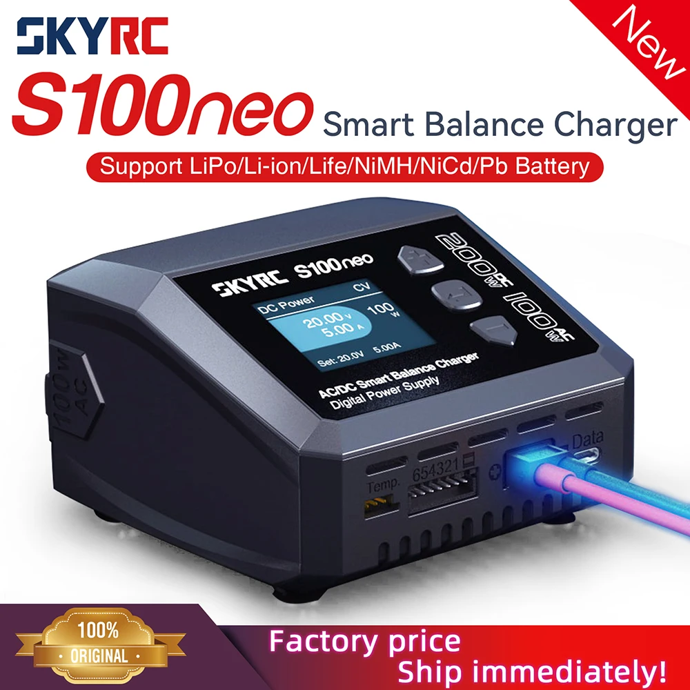

Зарядное устройство SkyRC S100neo, балансир, AC100W DC200W, 12A, умное зарядное устройство для LiPo аккумуляторов, разрядник для радиоуправляемых моделей
