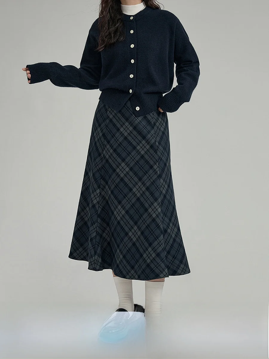 

High Waist Plaid Skirt Women's Faionable A-Line Skirt Spring New Sle Retro Slimming Commute Korean Sle Long Skirt