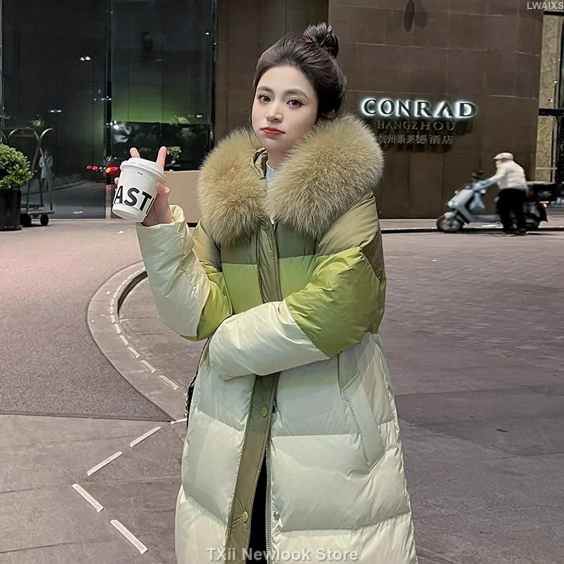 Winter Thick Warm Duck Down Parkas Long Coats For Women 2023 New Fashion Ladies Real Fur Collar Hooded Coat Outerwear Oversized