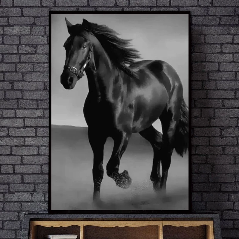 Abstract Modern Print Art Canvas Poster, Black Animal Horse, Living Room Decoration, Home Wall Picture