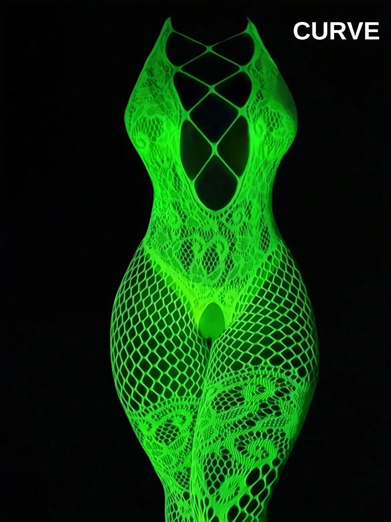 

Женское зеленое светящееся в темноте боди-сетка с вырезами