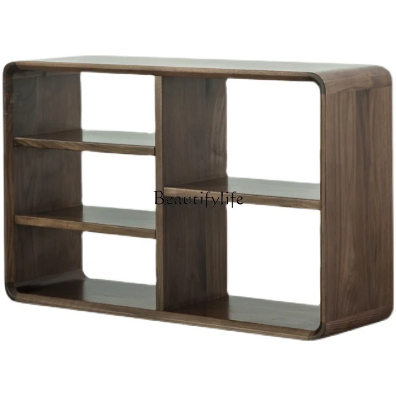 

Nordic pole room full solid wood edge few black walnut movable sofa side cabinet