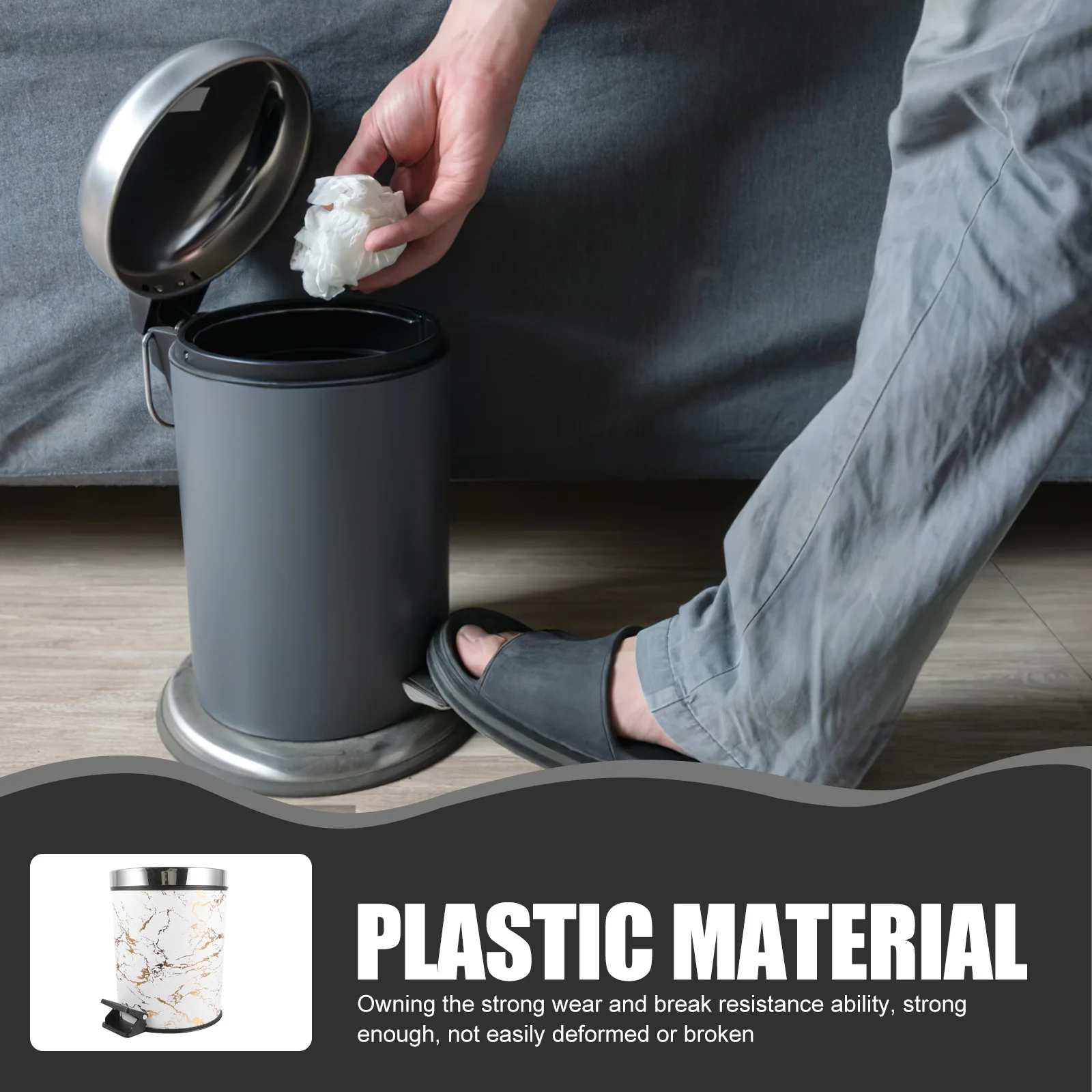 

Marble Pattern Kitchen Trash Can Sturdy Pedal Design Waste Container for Home Decorative and Practical Use Pedal Waste Container