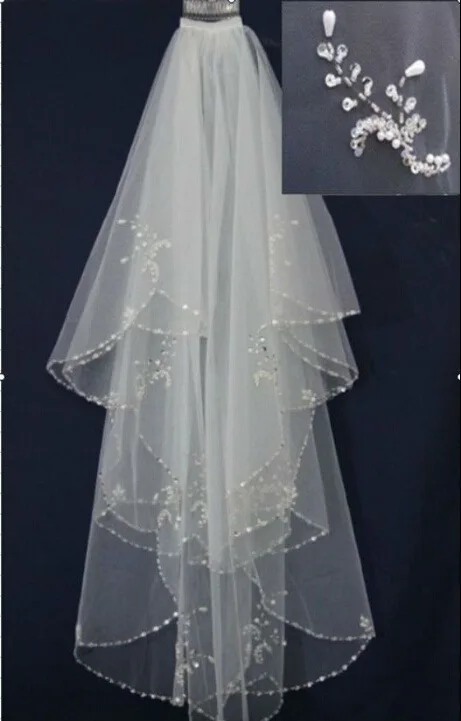 Bridal  Veils 2 Layers Handmade Crystals Beaded Edge with Comb Wedding Accessories 2024