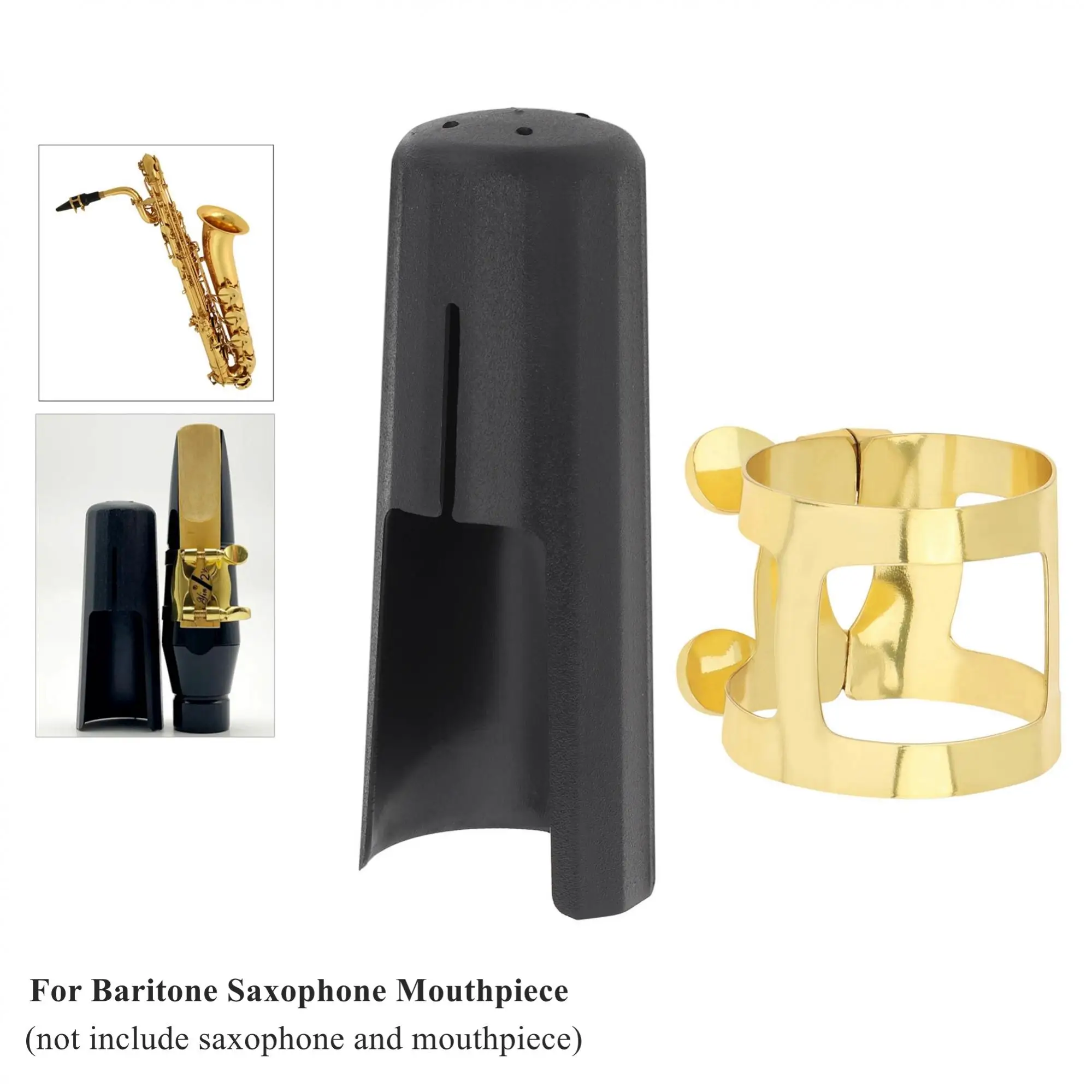 bE Baritone Saxophone Mouthpiece Cap Gold-plated Brass Ligature, Sax Mouthpieces Protective Replacement Kit