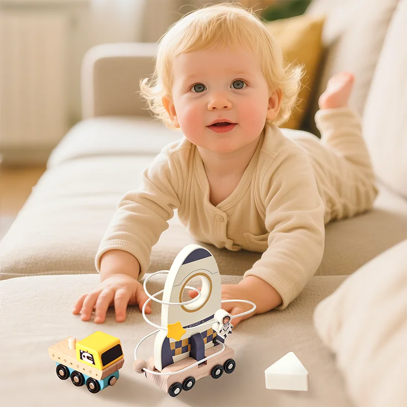 Set di giocattoli spaziali Giocattoli Montessori in legno Giocattoli per l'educazione precoce infantile Sviluppa regalo di abilità di coordinazione occhio-mano per bambini