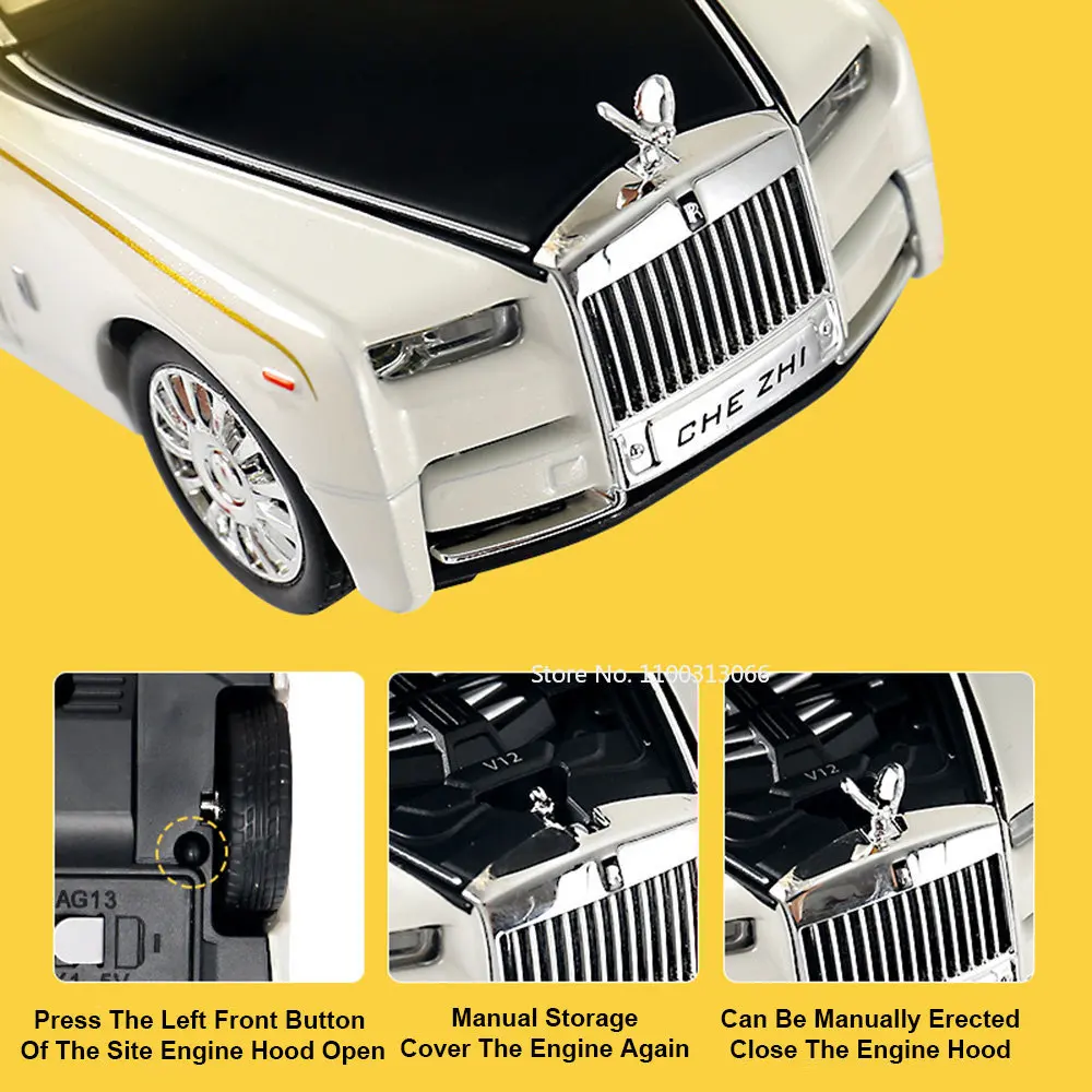 1:32 Rolls-Royce Phantom Car Model Alloy Diecast Toy Vehicles 6 Doors Can Be Opened Pull Back Function for Boys Gifts Collection