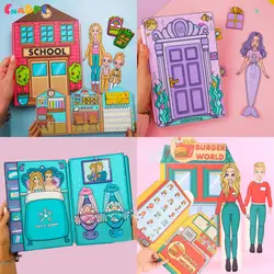 Hand Tent Fashion Change Paper Doll Handmade DIY Homemade Fun Girl Games Quiet Book Materials Pack Kid Puzzle Toys Style11