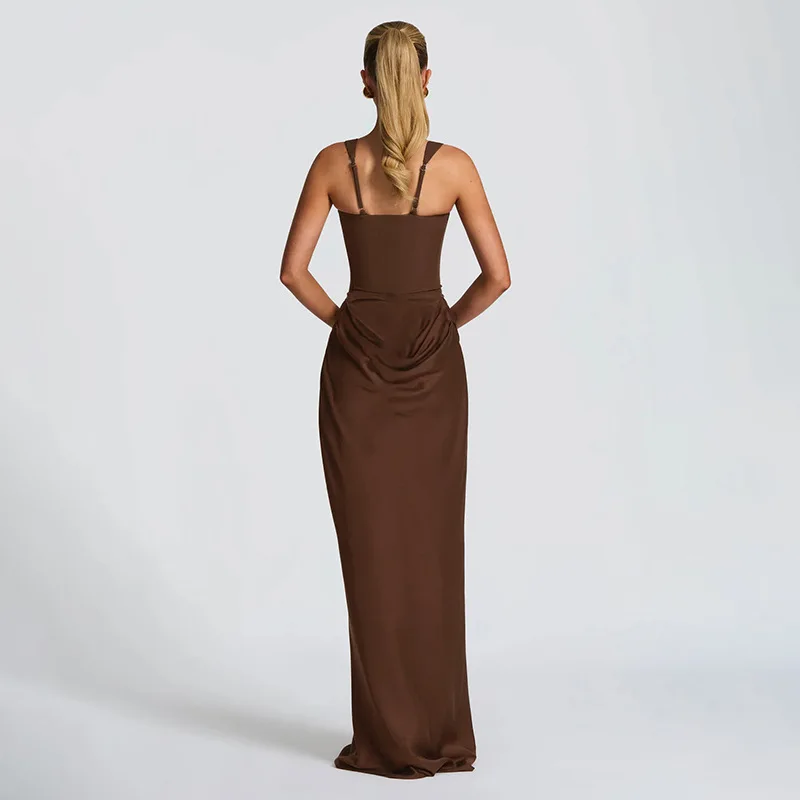 Elegante Y2K laag uitgesneden maxi-jurk voor dames bodycon ruches mouwloos backless sexy herfst winter party club jurken outfit cadeau