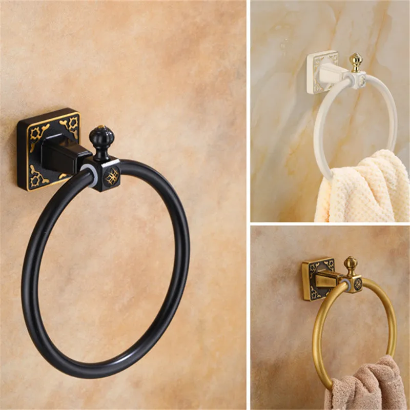 

Tuqiu Antique Carved Towel Hanger Wall Mounted Black Towel Rack Bathroom Towel Ring Aluminum Towel Bar Rail White Towel Holder